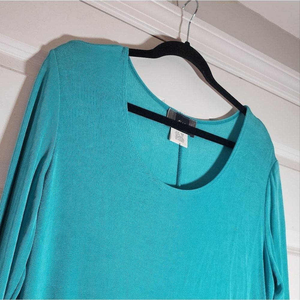 Slinky Brand Aqua Blue Super Stretchy 3/4 Sleeve Midi Dress M - Picture 3 of 5
